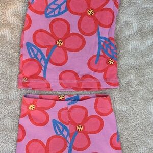 Tea Collection Pink Floral Two-Piece Set with Blue Accents